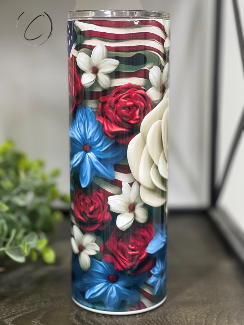 3D Patriotic Floral 20oz Skinny Tumbler