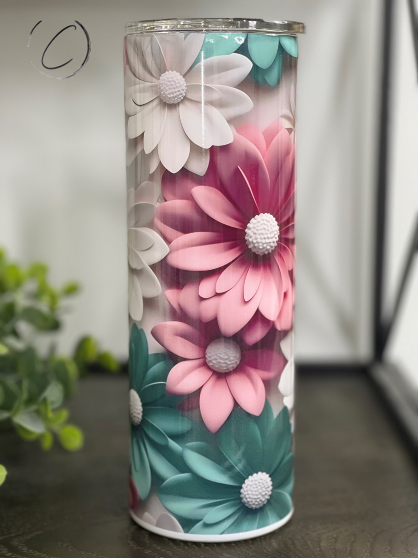 3D Pink & Green Daisy 20oz Skinny Tumbler