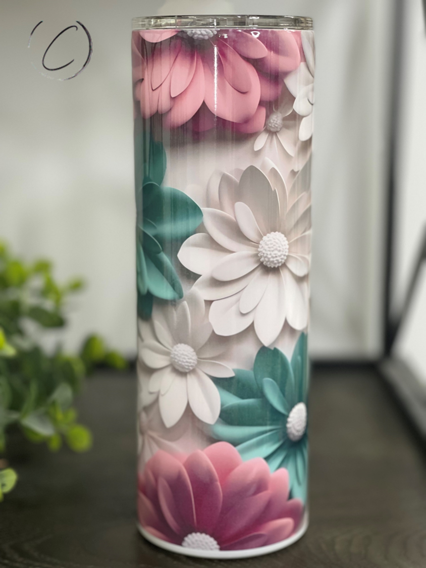 3D Pink & Green Daisy 20oz Skinny Tumbler