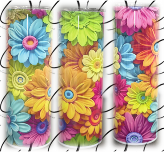 3D Rainbow Daisy 20oz Skinny Tumbler