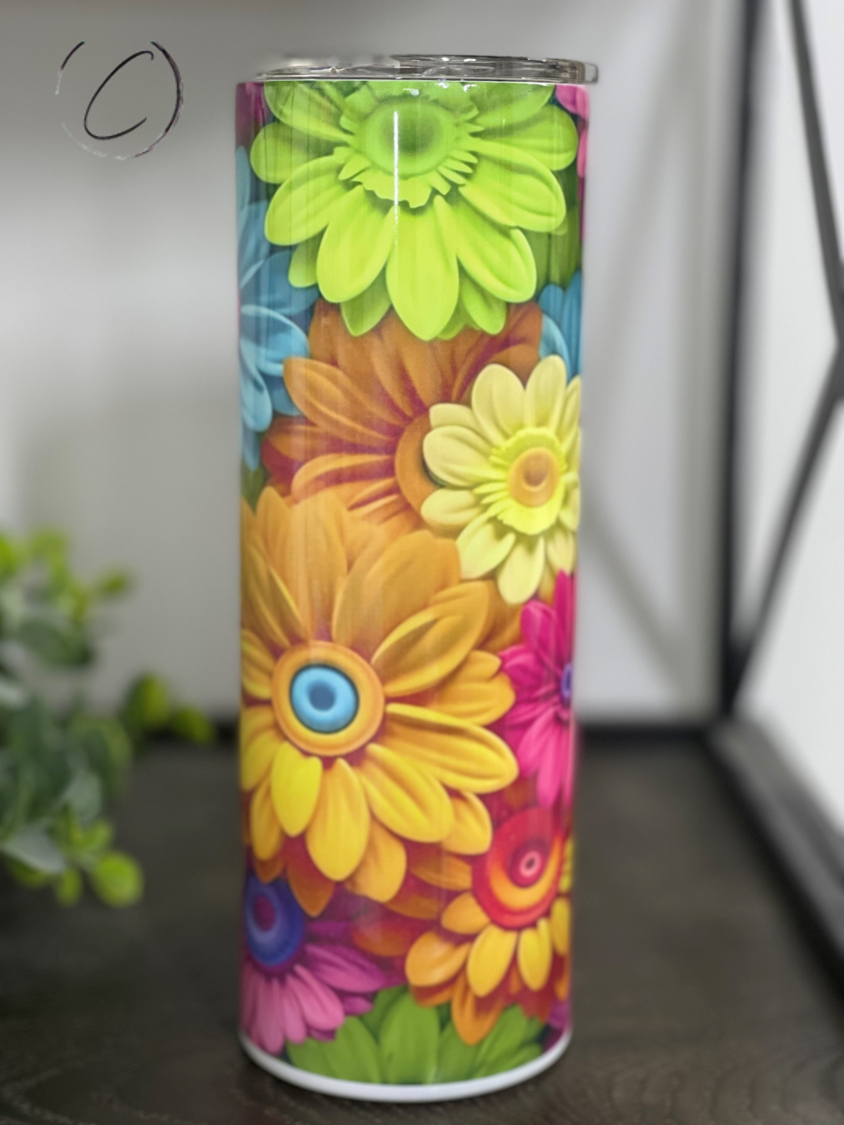 3D Rainbow Daisy 20oz Skinny Tumbler