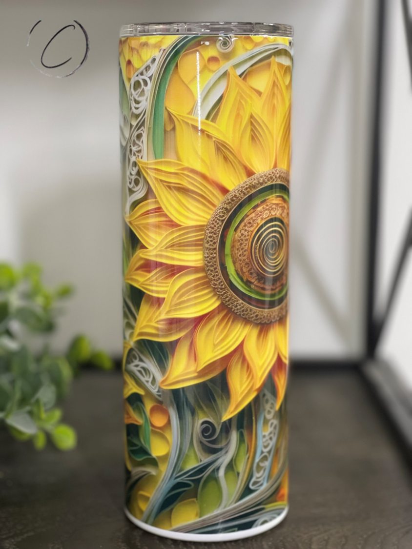 3D Sunflower 20oz Skinny Tumbler