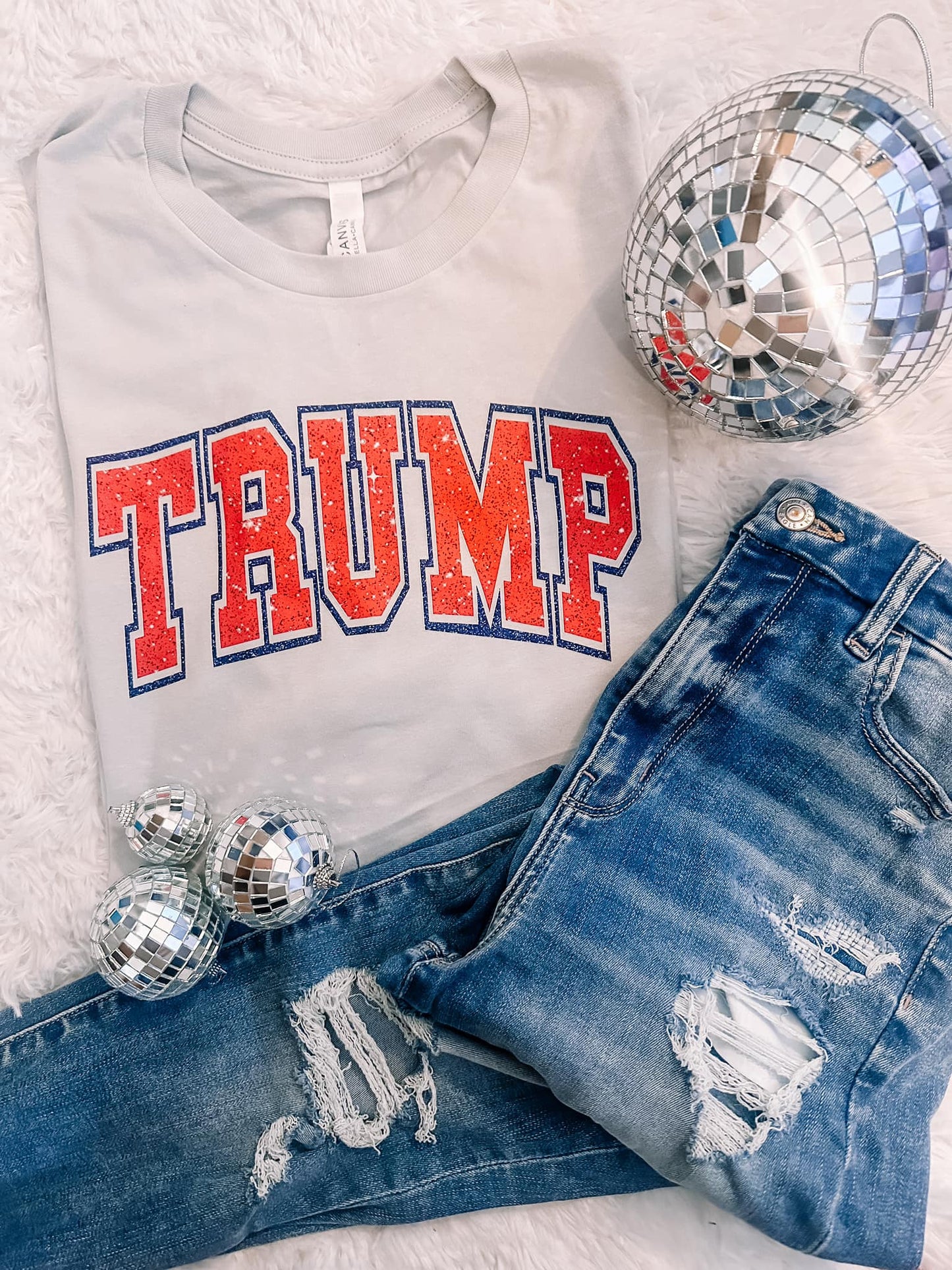 Faux Glitter Trump Varsity Graphic Tee