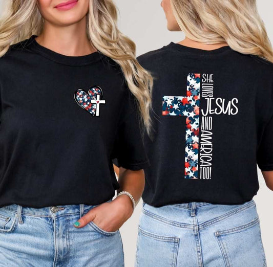 She Loves Jesus & America Too - Tee