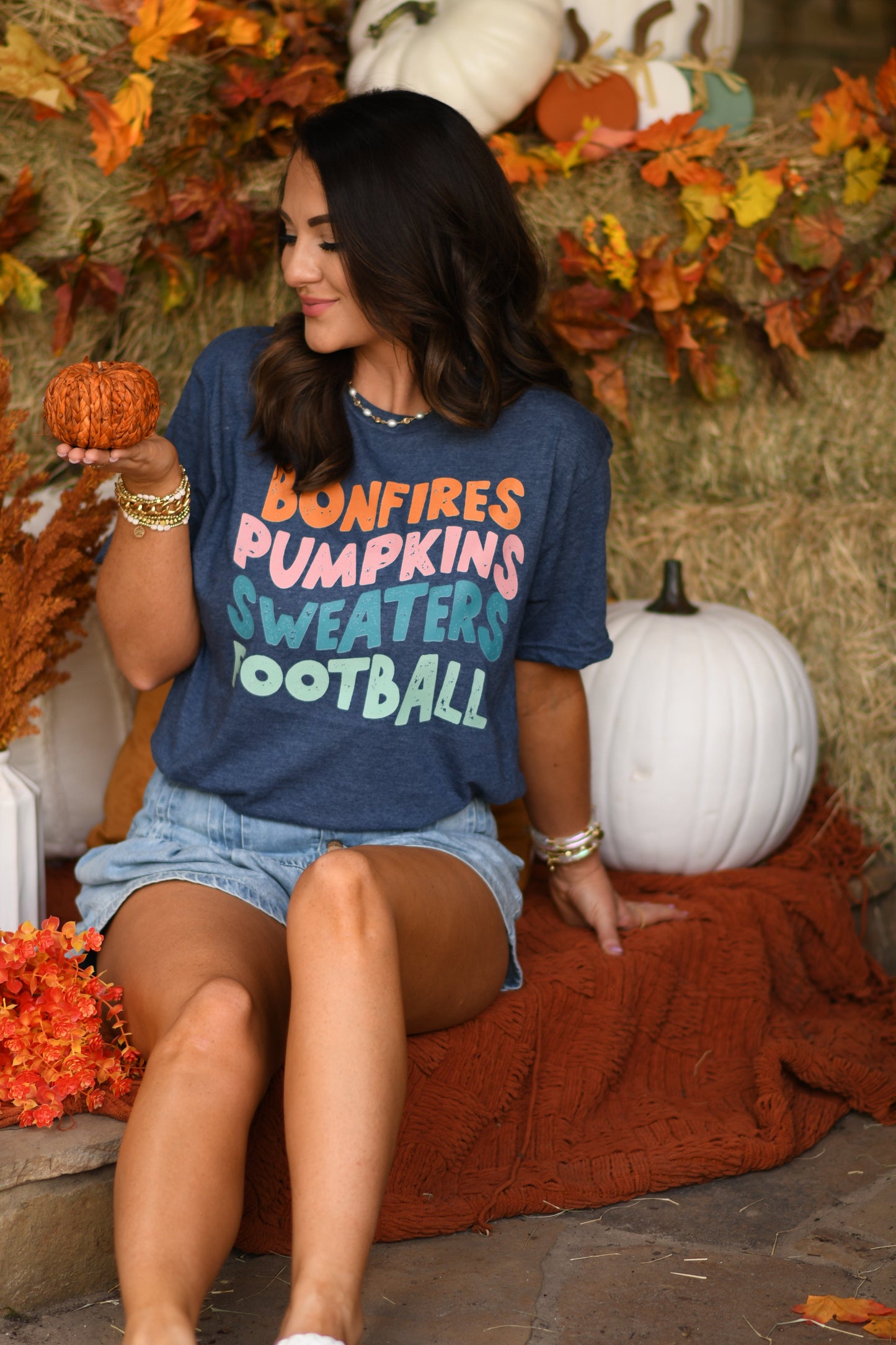 Bonfires Pumpkins Sweaters Football Tee