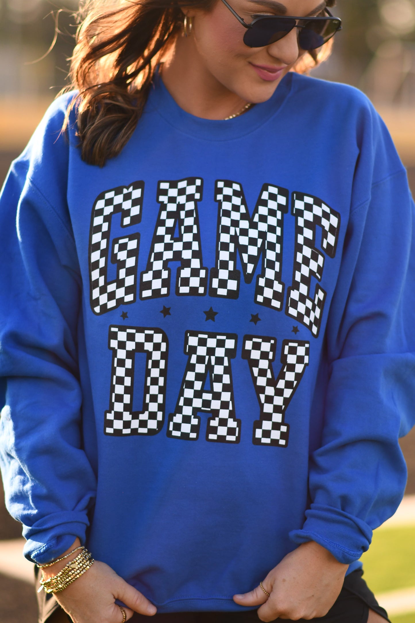 RTS Royal Blue Checkered Game Day Sweatshirt