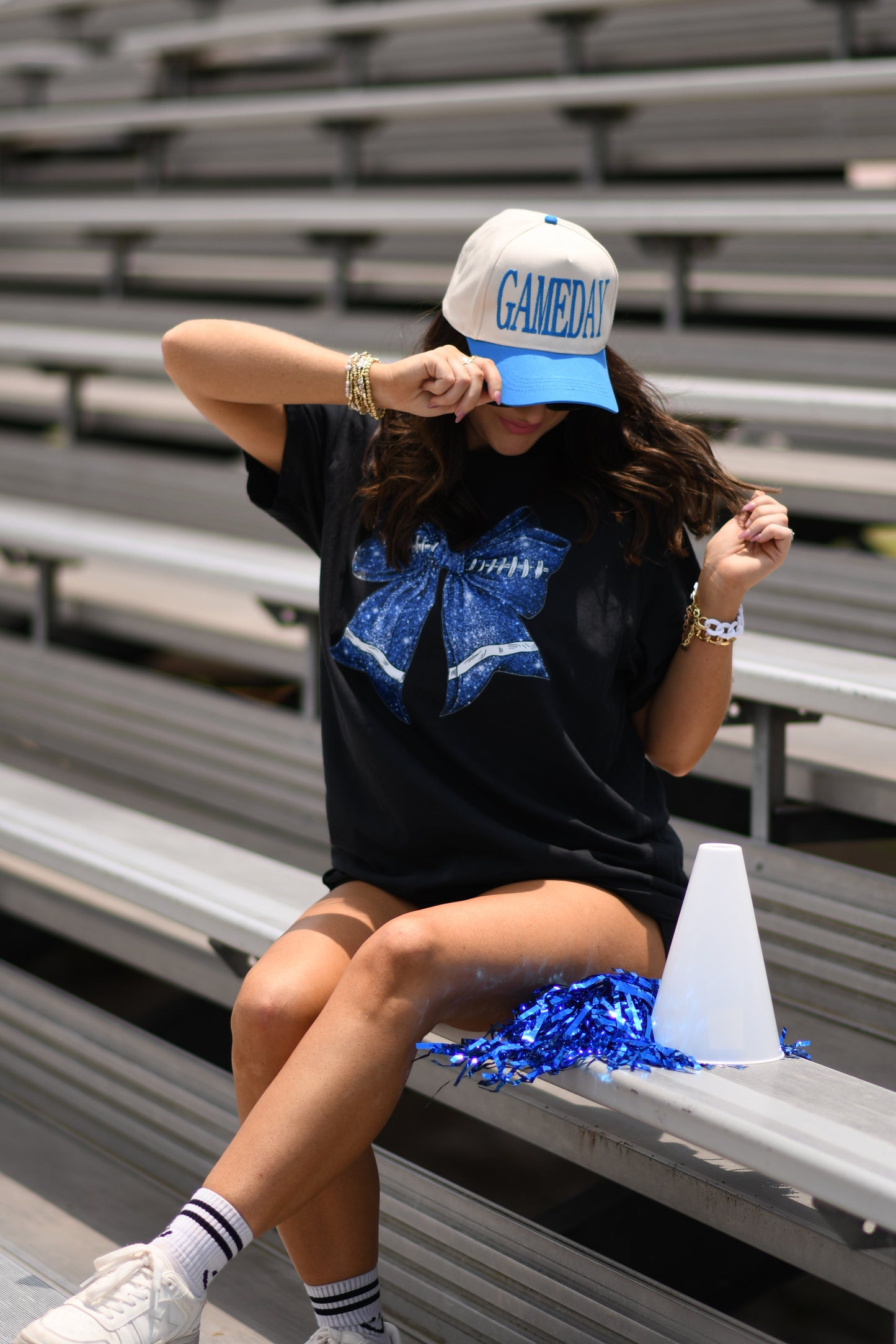Blue Faux Glitter Football Tee