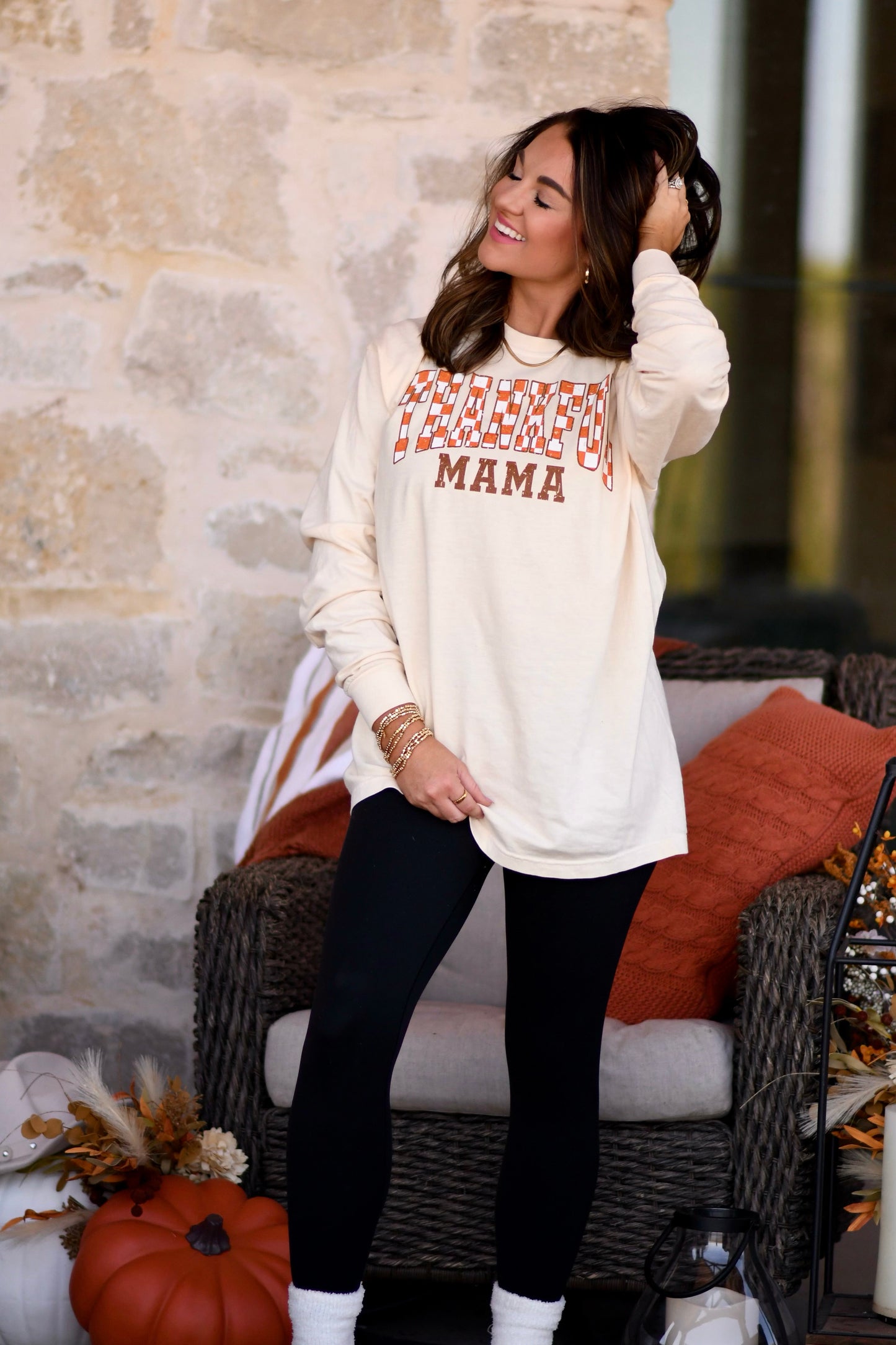 Checkered Thankful Mama Tee/Long Sleeve