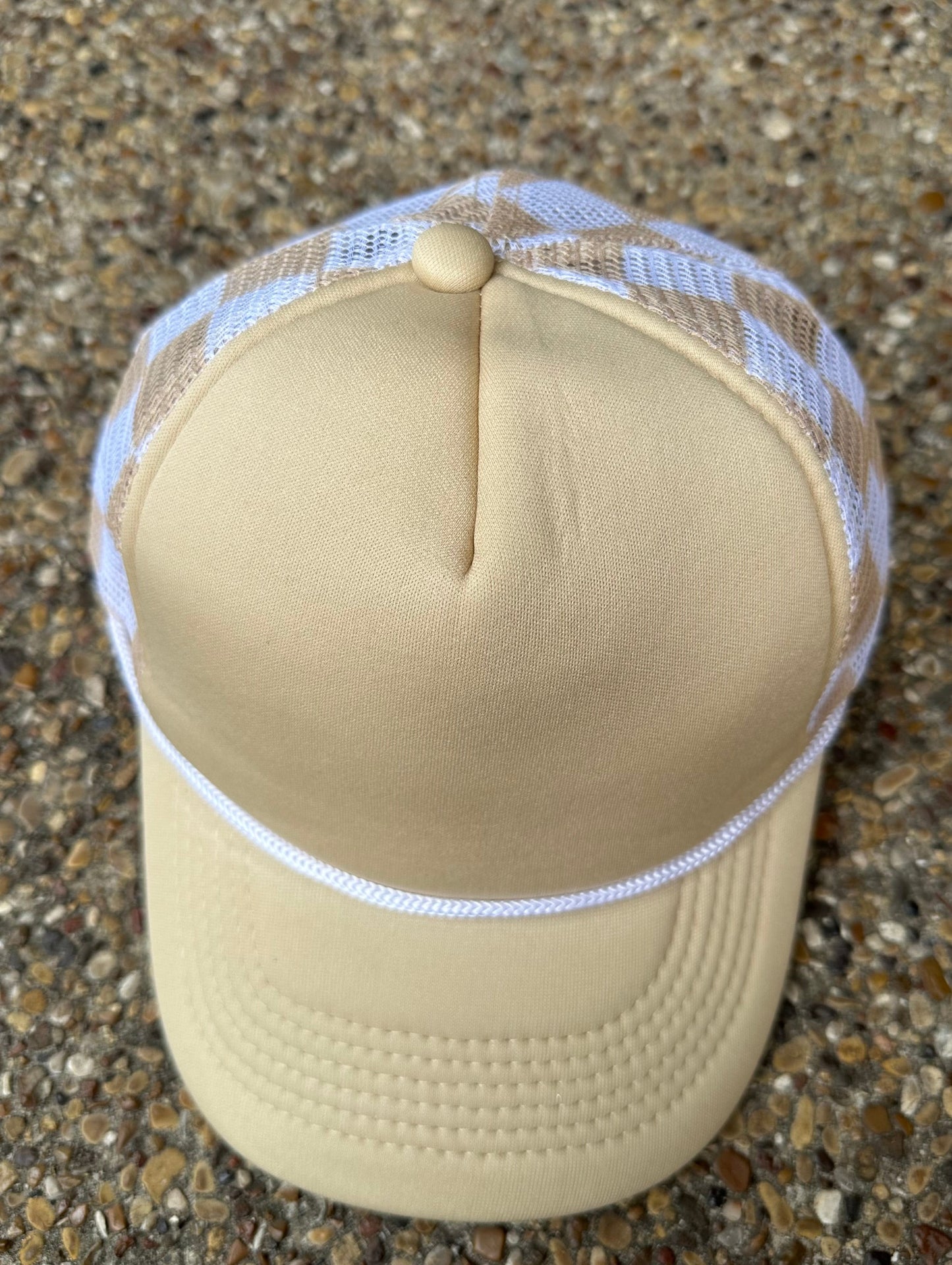 **SALE** RTS Tan Checkered Trucker Hat