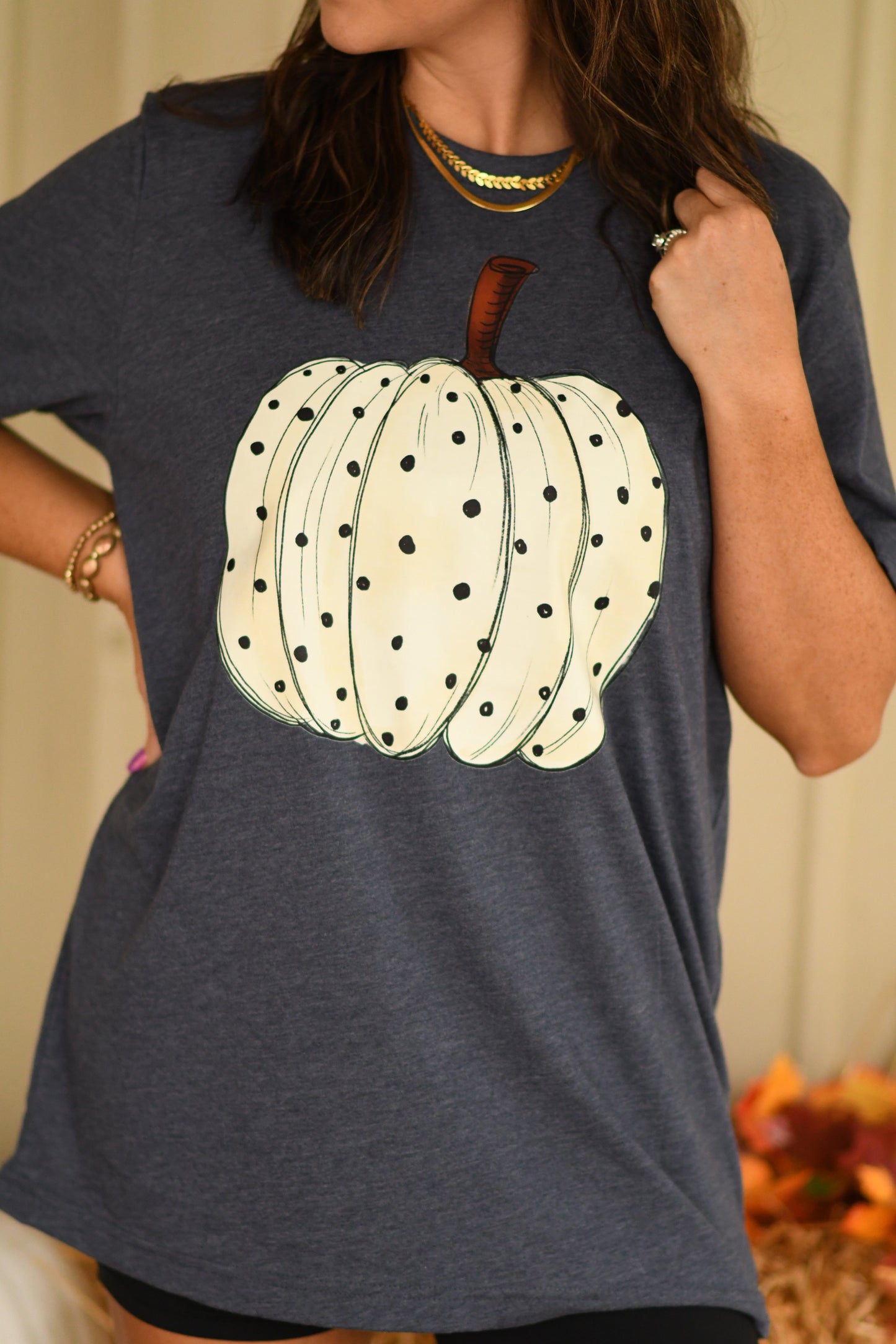 Navy Spotted Pumpkin Tee