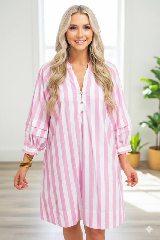 Striped Bracelet Sleeve Loose Mini Dress