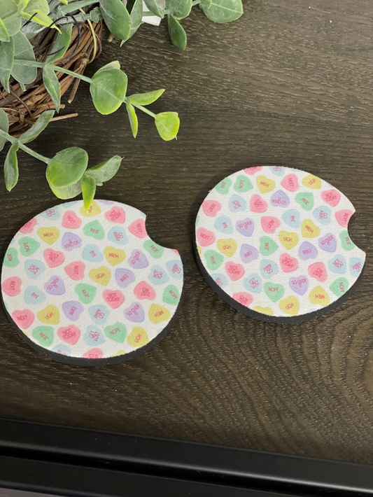 Anti Valentines Conversation Hearts Car Coaster Set