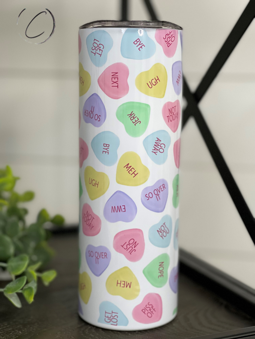 Anti Valentines Conversation Hearts 20oz Skinny Tumbler