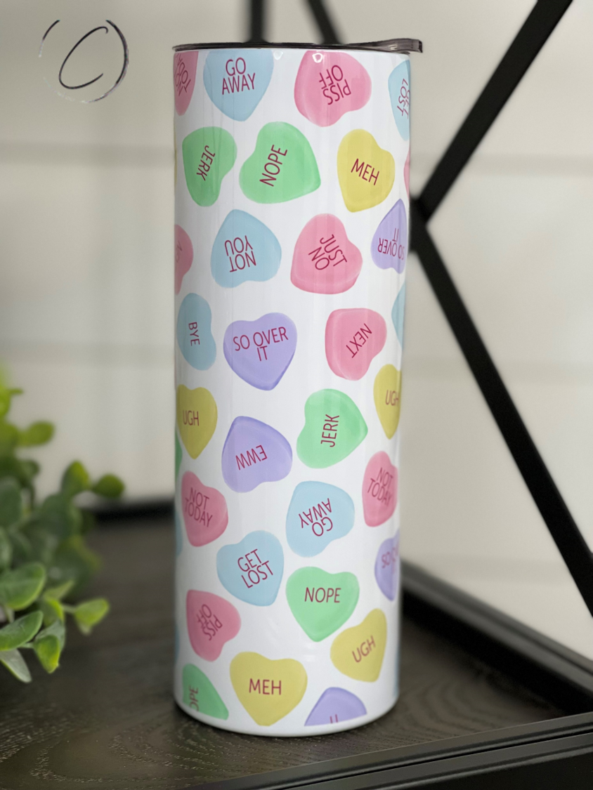 Anti Valentines Conversation Hearts 20oz Skinny Tumbler