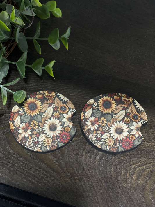 Autumn Sunflowers Car Coaster Set