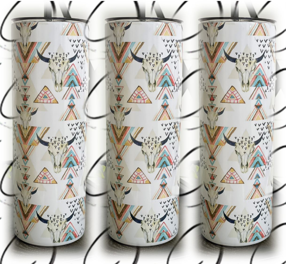 Aztec Bull Skull 20oz Skinny Tumbler