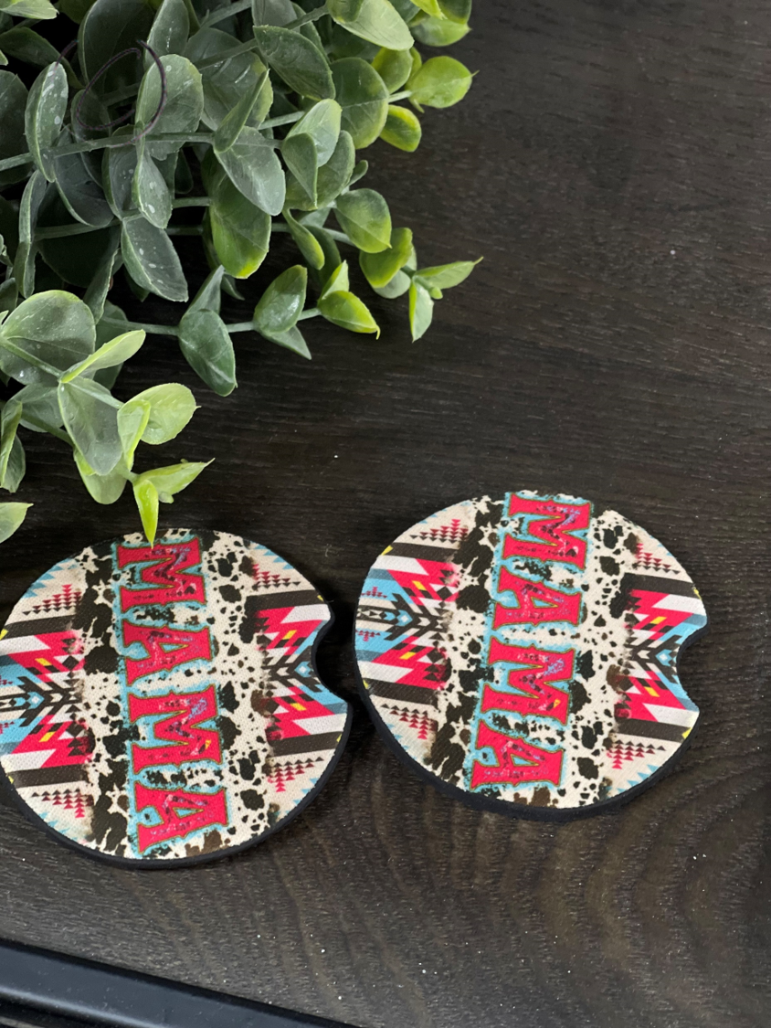 Aztec Tribal Mama Car Coaster Set