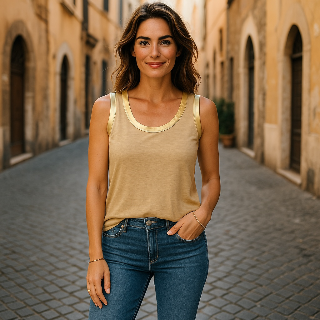 Metallic Sheen Edge Scoop Neck Tank Top