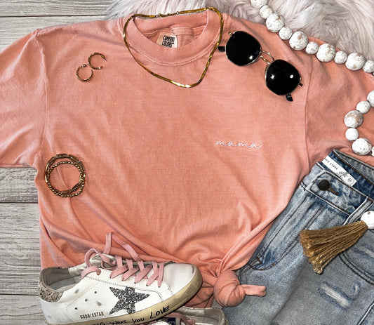 Peach Dainty Mama Embroidered Tee