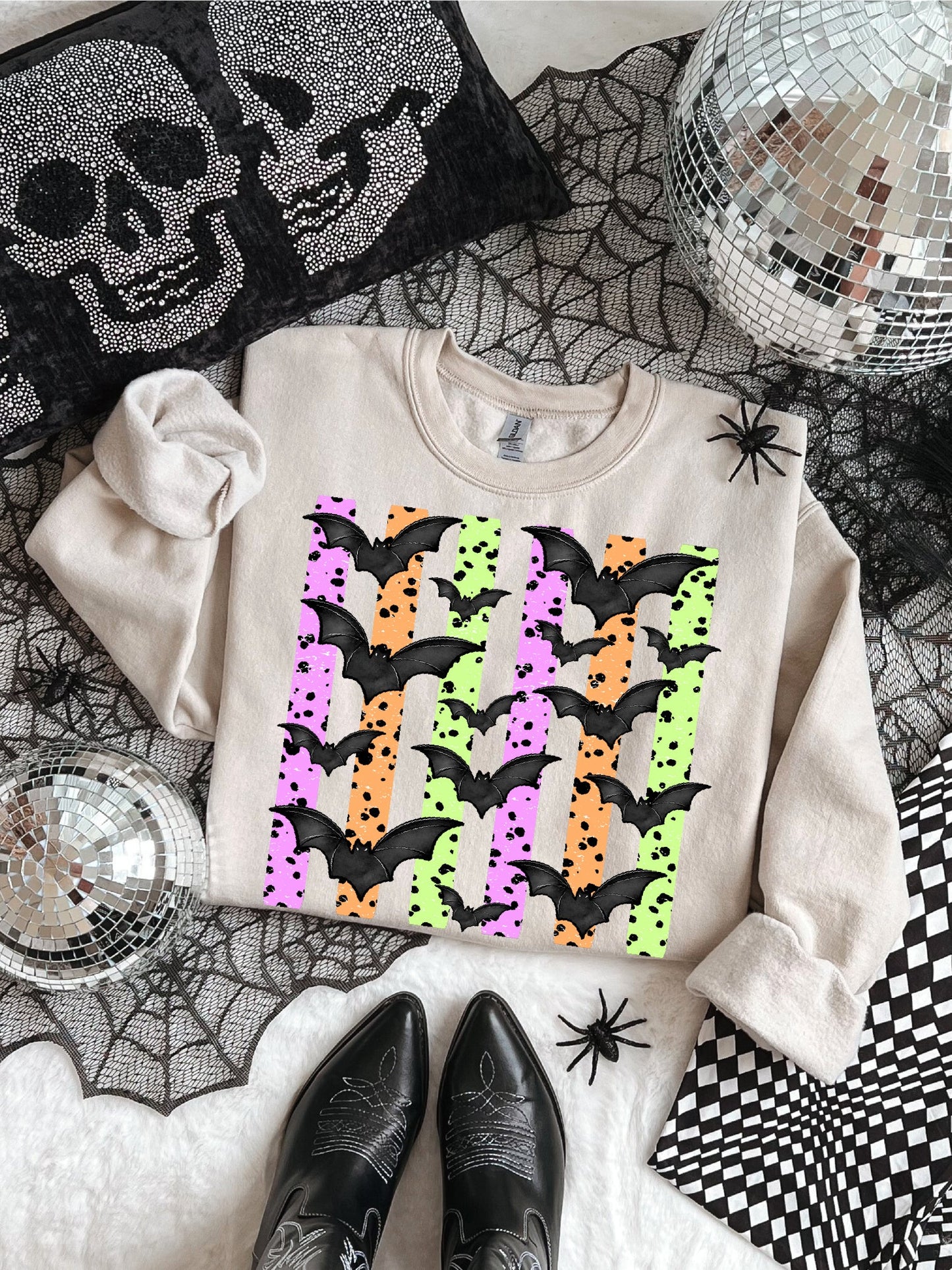 Halloween Striped Bats Tee & Sweatshirt