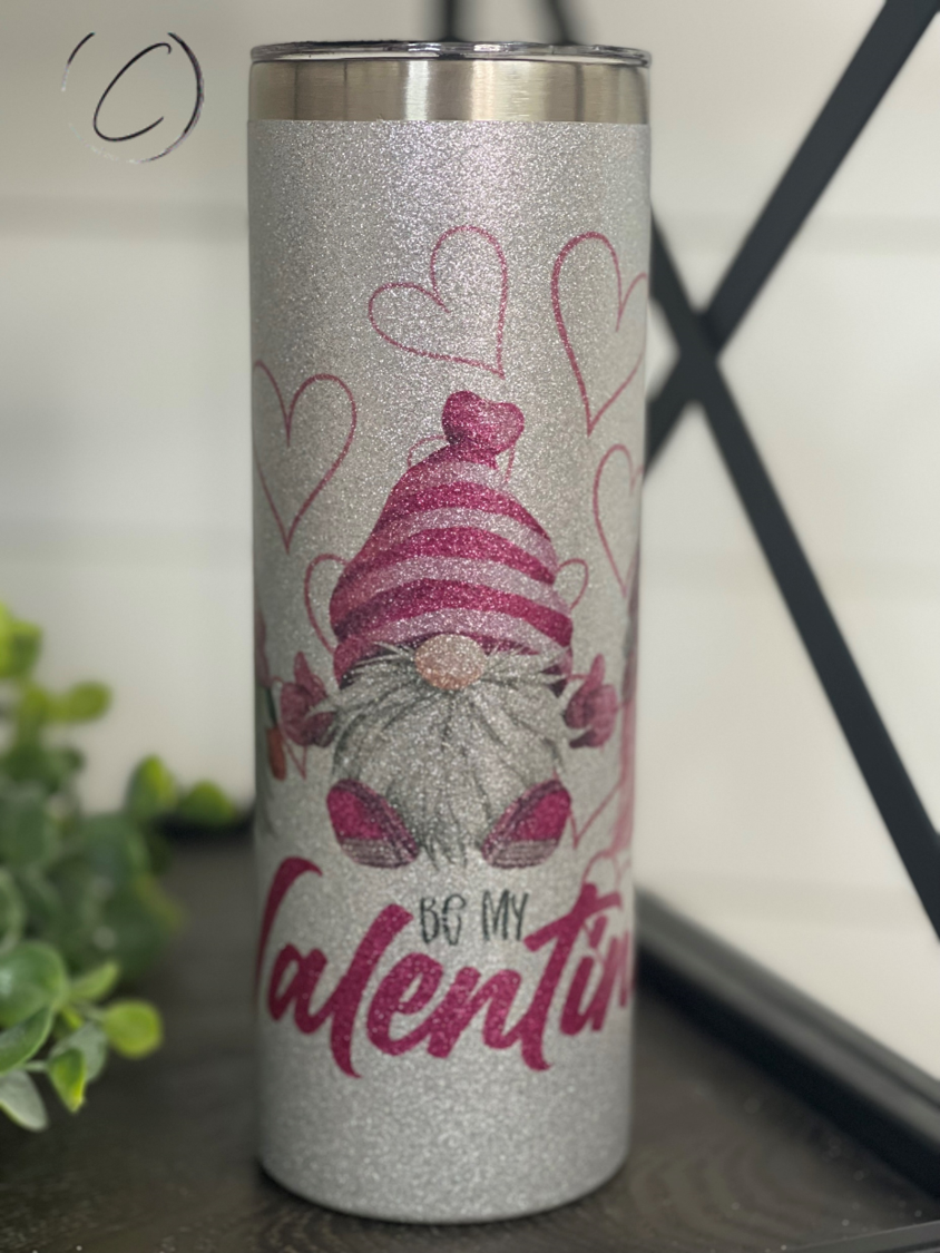 Be Mine Valentine Gnomes 20oz Glitter Skinny Tumbler