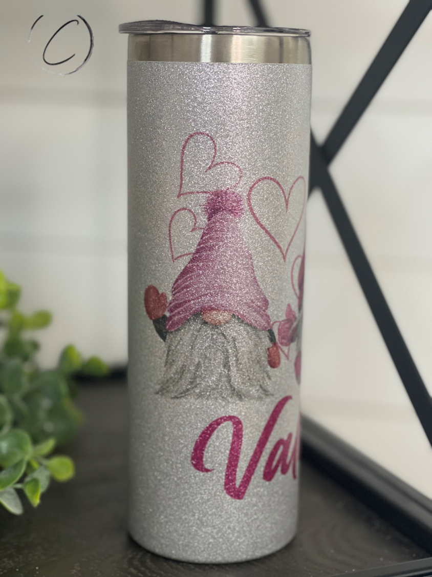 Be Mine Valentine Gnomes 20oz Glitter Skinny Tumbler