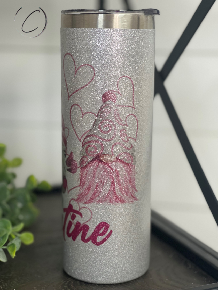 Be Mine Valentine Gnomes 20oz Glitter Skinny Tumbler