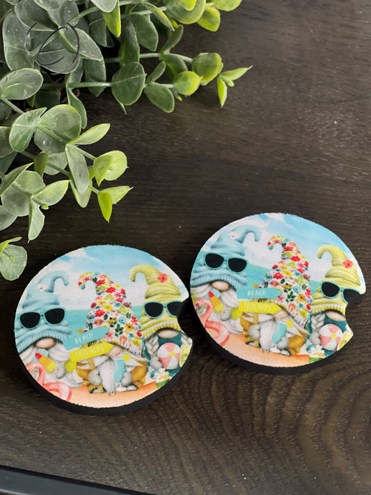 Beach Gnomes Car Coaster Set