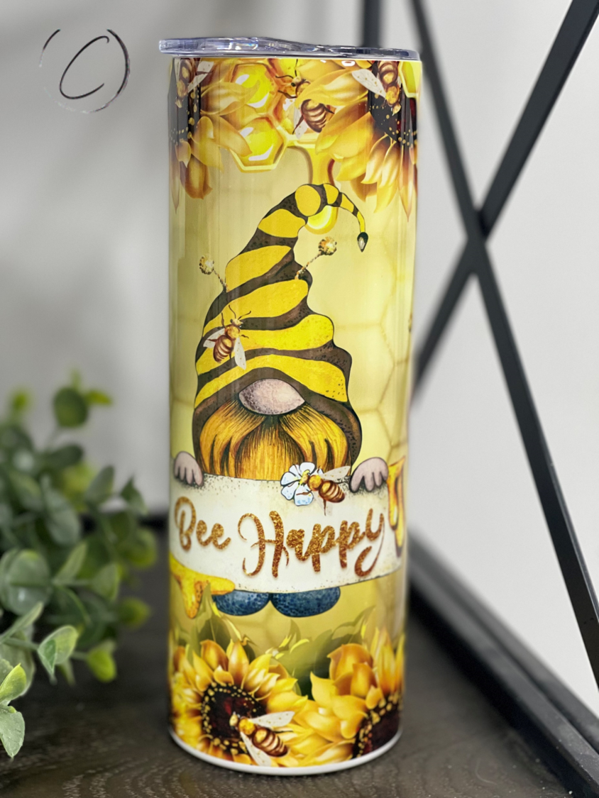 Bee Happy Gnomes 20oz Skinny Tumbler