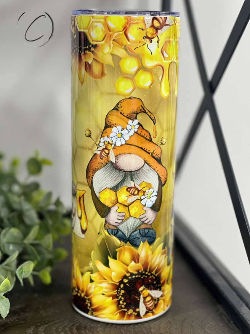 Bee Happy Gnomes 20oz Skinny Tumbler