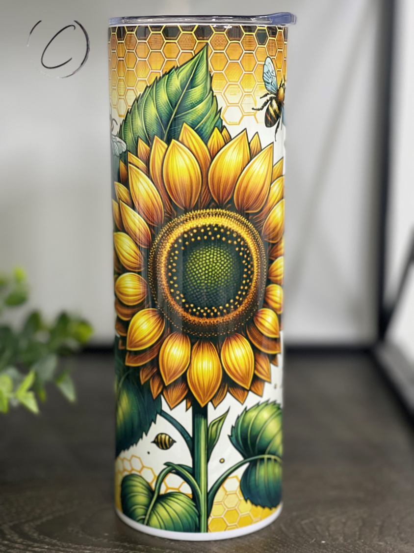 Bee Happy Sunflower 20oz Skinny Tumbler