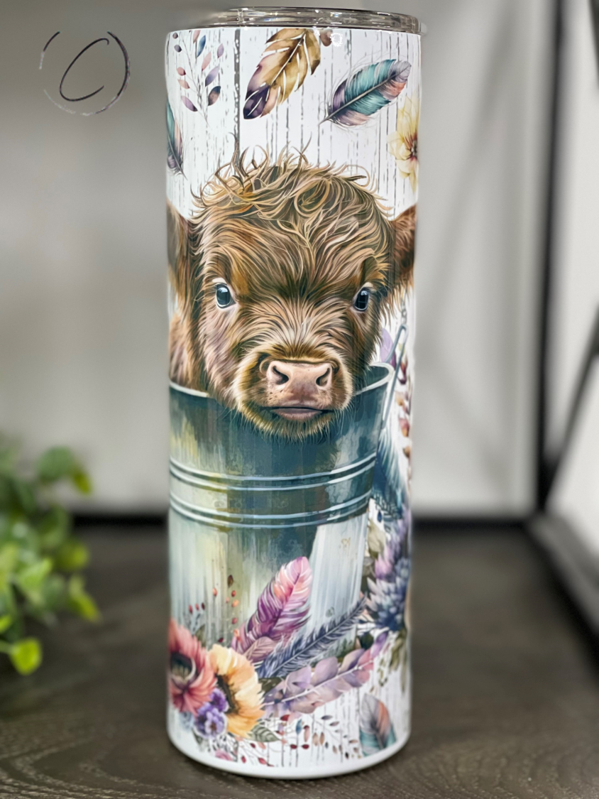 Boho Bucket Highland Cow 20oz Skinny Tumbler