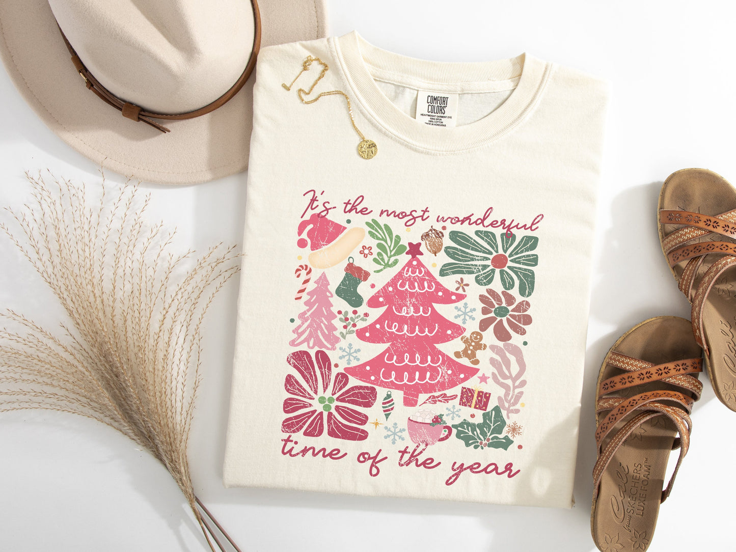 Boho Floral Christmas Tree Graphic Tee