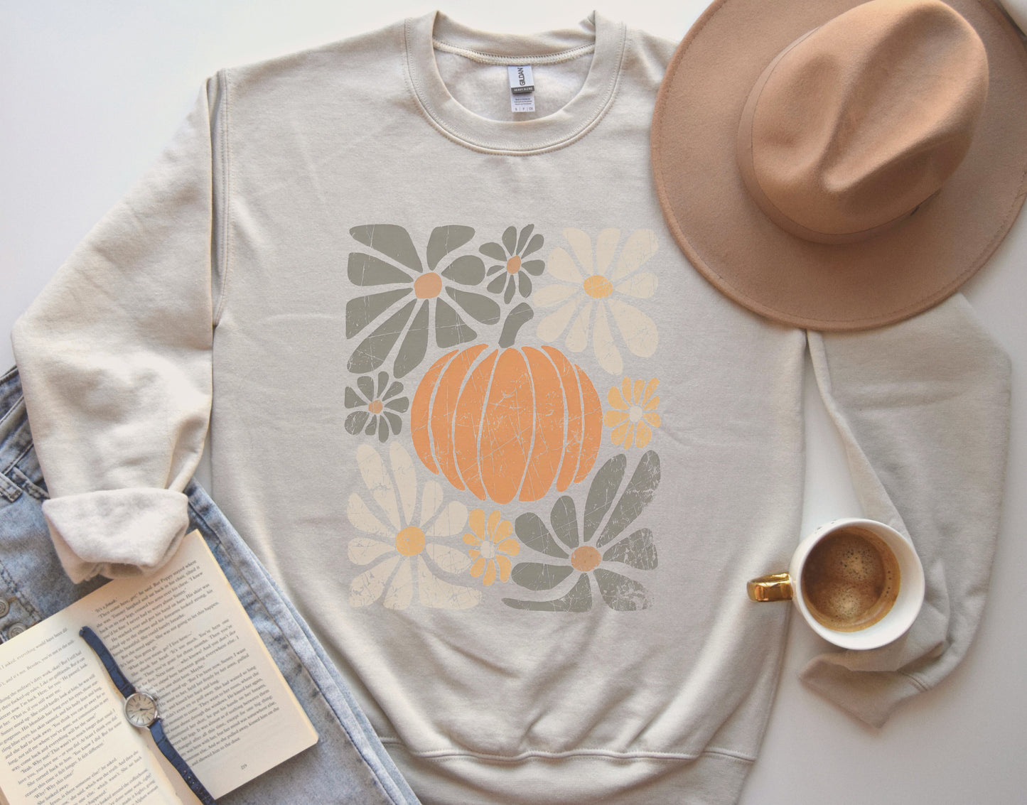 Boho Floral Fall Pumpkin Sweatshirt