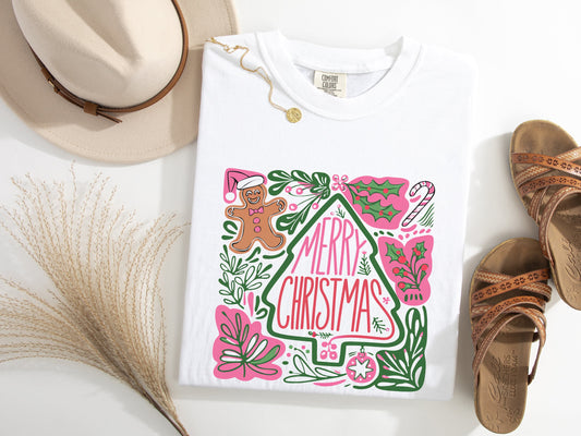 Boho Floral Merry Christmas Graphic Tee