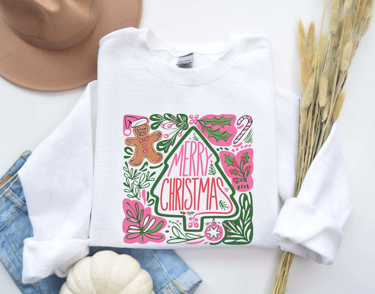 Boho Floral Merry Christmas Sweatshirt