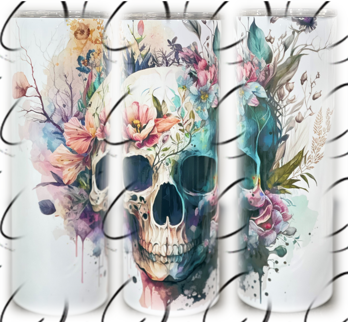 Boho Floral Skull 20oz Skinny Tumbler