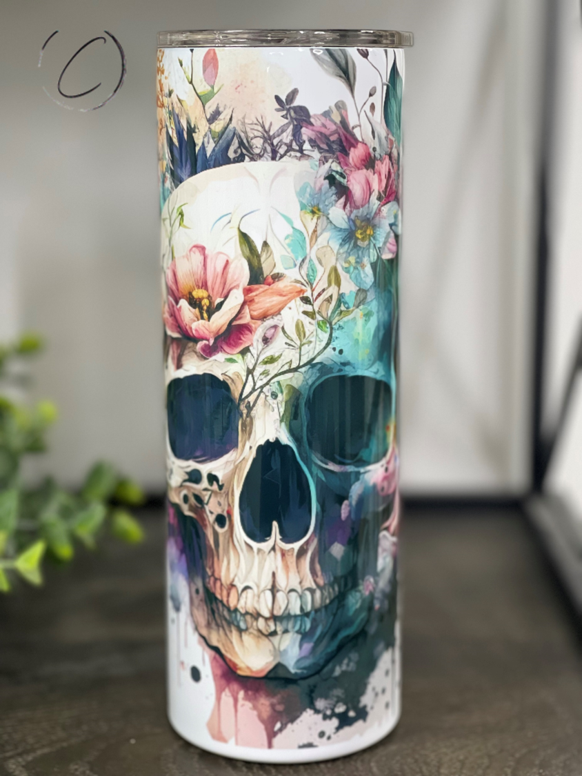 Boho Floral Skull 20oz Skinny Tumbler