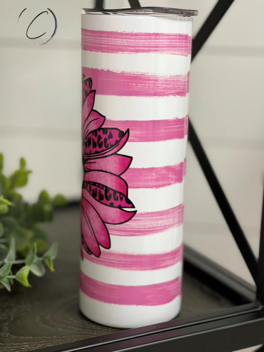 Pink Ribbon Sunflower 20oz UV Pink Skinny Tumbler