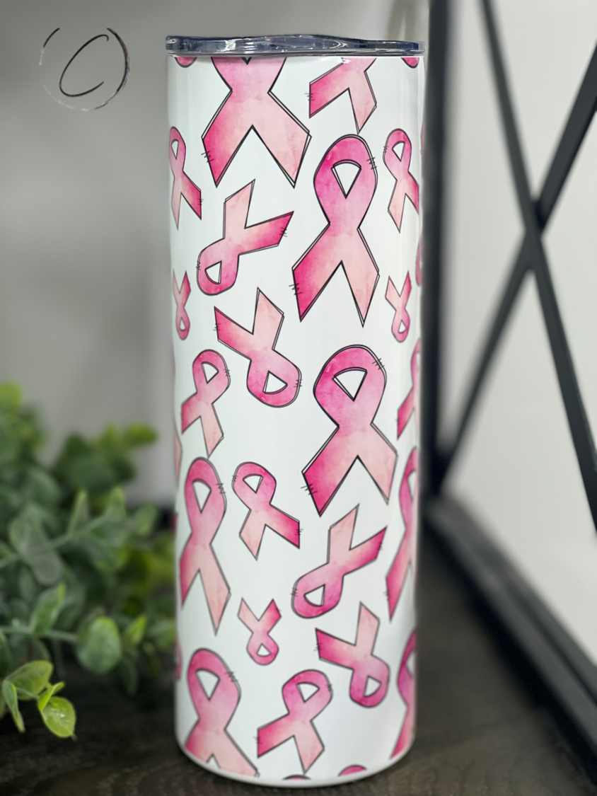 Breast Cancer Awareness Ribbon 20oz UV Pink Skinny Tumbler