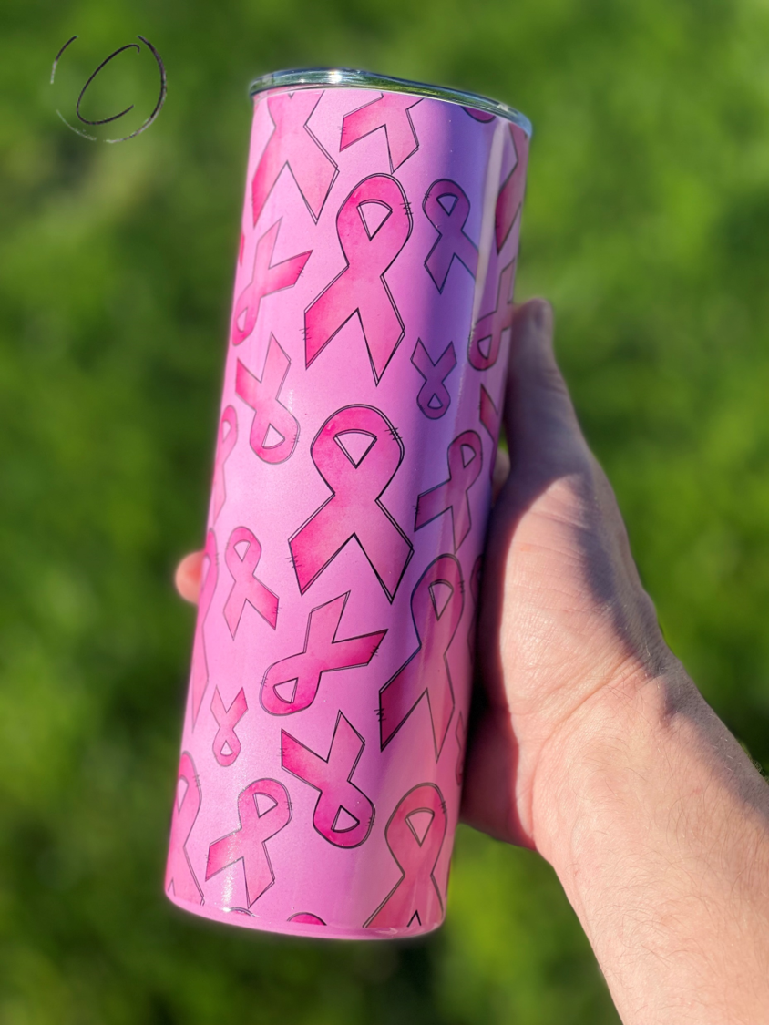 Breast Cancer Awareness Ribbon 20oz UV Pink Skinny Tumbler