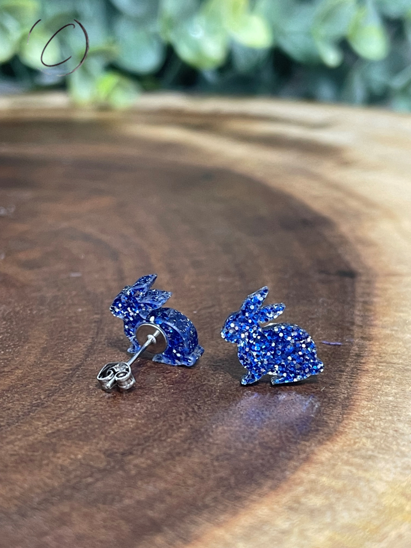 Bunny Blue Glitter Stud Earrings