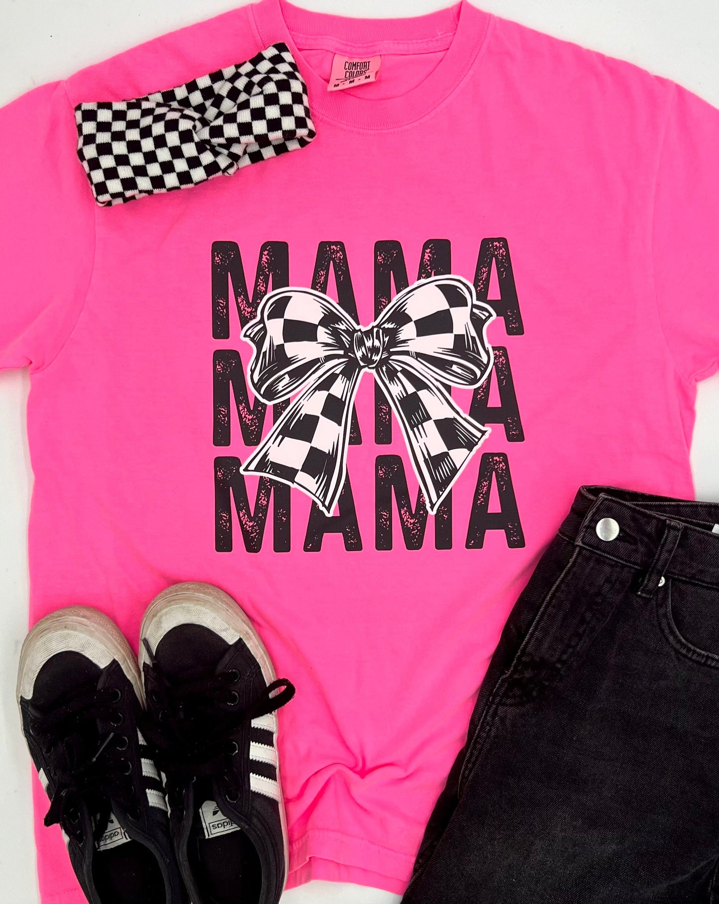 Mama Checkered Bow Tee