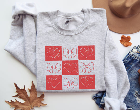 Checkered Coquette Bows & Hearts Sweatshirt