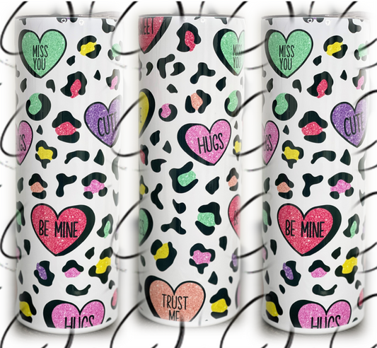 Cheetah Conversation Hearts 20oz Skinny Tumbler