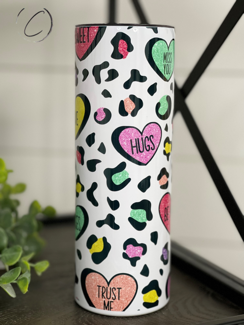 Cheetah Conversation Hearts 20oz Skinny Tumbler