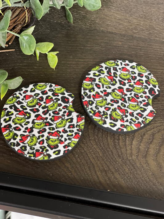 Cheetah Grinch Car Coaster Set