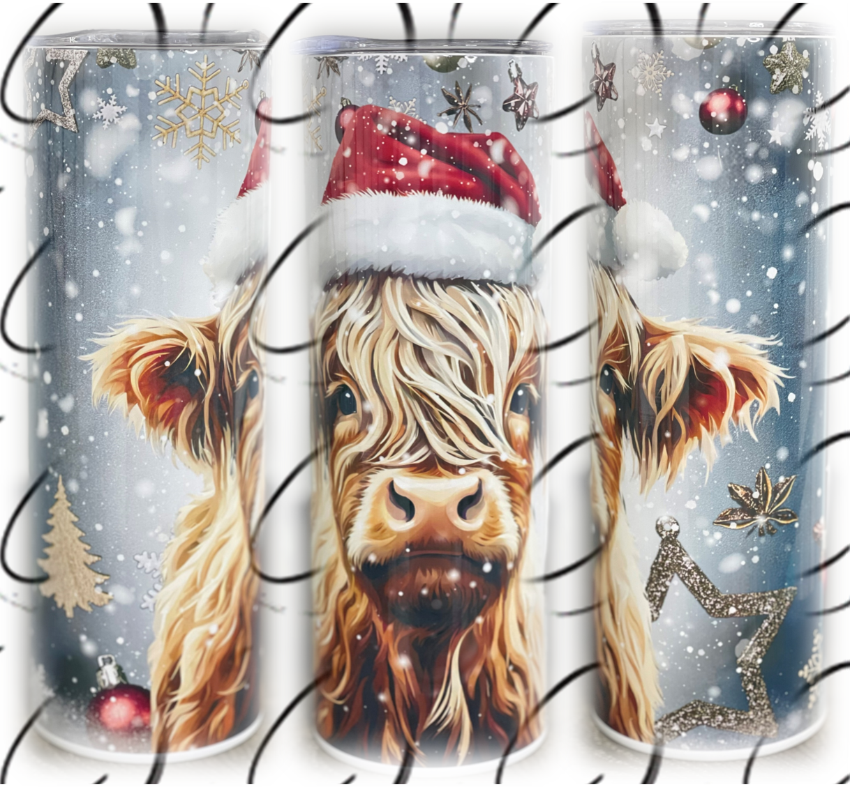 Christmas Highland Cow 20oz Skinny Tumbler