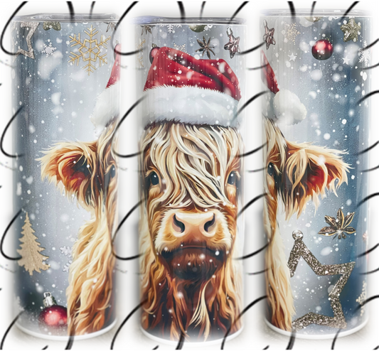 Christmas Highland Cow 20oz Skinny Tumbler