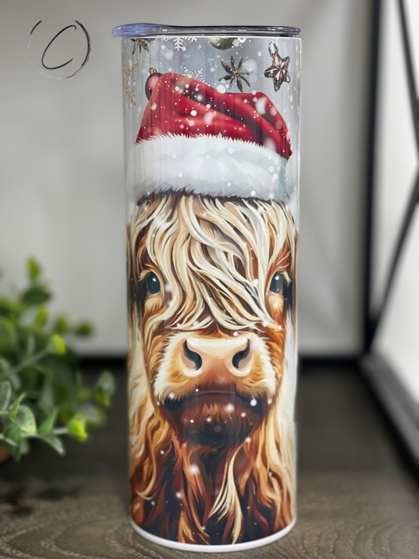 Christmas Highland Cow 20oz Skinny Tumbler